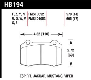 Dodge Viper Brake Pad Set - Front - Hawk Performance - Blue 9012 - Blue - `92-`02 Dodge Viper Brake Pad Set - Front - Hawk Performance - Blue 9012 - Blue - `92-`02